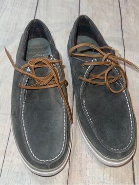 Dr. Scholl's Men's Gray Suede Boat Shoes with Brown Laces 9.5